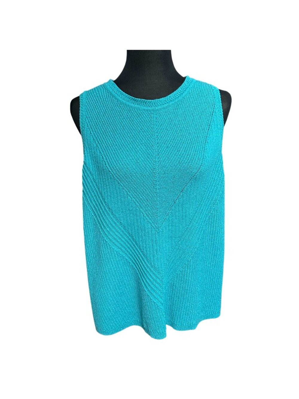 Chico's Sweater Tank Size 3 XL Teal Blue Knit Sleeveless Shimmer Women Top